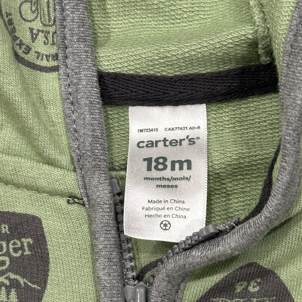 Carters 18 Mo Months 1 Piece Baby Long Sleeve Onesie Bodysuit Olive Green Jumper - Picture 6 of 7